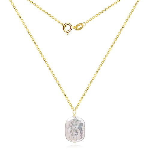 925 Sterling Silver Dainty Freshwater Cultured Pearl Choker Necklace White Genuine Real Pearl Charm Necklaces Jewelry Gifts for Her - color: Baroque-Square-Gold