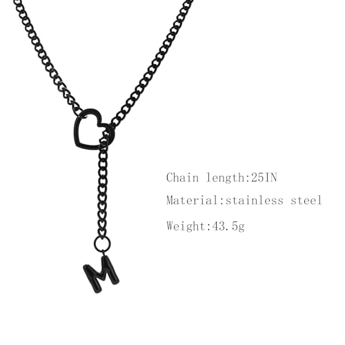sroyte Black Heart Slip Chain Initial Necklaces for Women,Stainless Steel O-Ring Adjustable Lariat Heart Y-Necklace,Punk Gothic Cuban Collar Choker Necklace for women - color: Black M