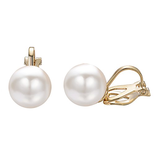 Yoursfs 10mm Tiny Pearl Clip On Earrings for Women 18K Gold Plated Faux Pearls Bridal Earring Fashion Wedding Jewelry - color: Yellow Gold 1.0CM Pearl