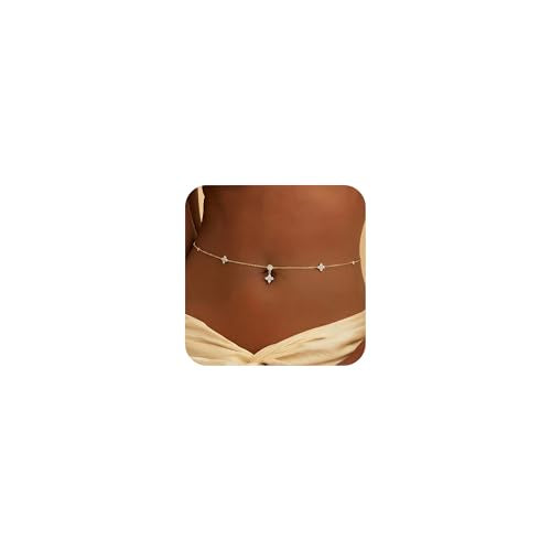 14K Gold Plated Waist Chain for Women, Layered Belly Belt Chains Beach Waist Beads Chain Waterproof Body Chain Summer Jewelry Accessories for Women - style: GD-5