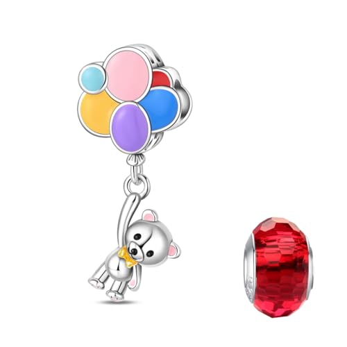 LNQOBU 925 Sterling Silver Charms for Bracelets Necklaces,5A Cubic Zirconias Evil Eye Dangle Beads Charms Jewelry Gift for Women (With one Spacer Beads Charms) - style: Colorful Balloon Bear Beads