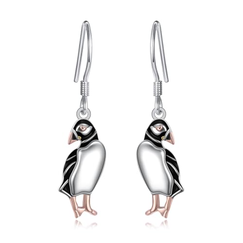 S925 Sterling Silver Cute Bird Earrings for Women Jewelry - color: White-Puffins