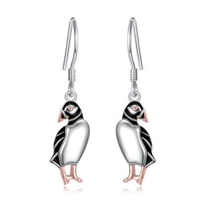 S925 Sterling Silver Cute Bird Earrings for Women Jewelry - color: White-Puffins