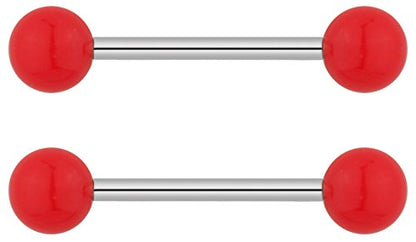 Forbidden Body Jewelry 14g 16mm (5/8 Inch) Hypoallergenic Titanium Double Ball Nipple & Tongue Ring Barbells - style: Red