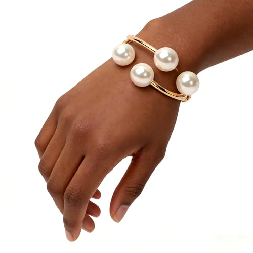 Exquisite and Stylish Gold Bracelet, Fashion Jewelry, Women's Gold Accessories – Ideal Gift for Mom, Wife or Girlfriend - style: Gold Tone Double-Layer Pearl Open Cuff Bracelet