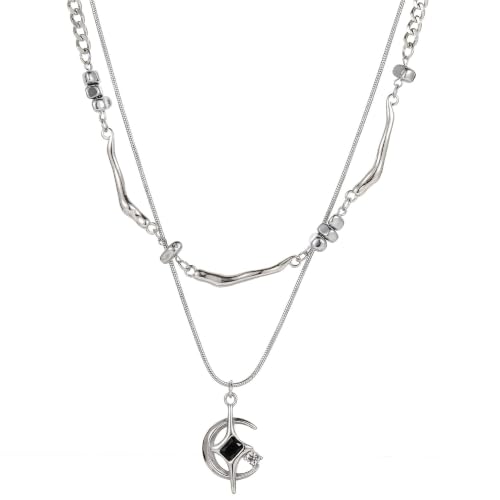 Gothic Cross Star Necklace For Men Women Silver Stainless Steel Cuban Link Paperclip Figaro Bead Chain Punk Kpop Y2k Goth Irregular Layered Cross Pendant Necklace Non Tarnish Jewelry Gift - color: Silver L