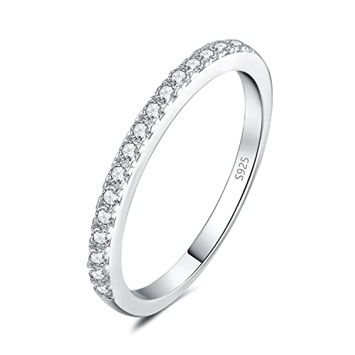 JewelryPalace 6 Stone Cubic Zirconia Half Eternity Stackable Wedding Rings for Women, 14K White Yellow Rose Gold Plated 925 Sterling Silver Promise Rings for Her, Simulated Diamond Wedding Band Ring - color: A-half eternity-sterling silver