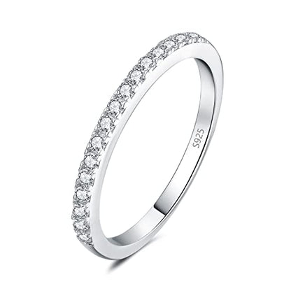 JewelryPalace 6 Stone Cubic Zirconia Half Eternity Stackable Wedding Rings for Women, 14K White Yellow Rose Gold Plated 925 Sterling Silver Promise Rings for Her, Simulated Diamond Wedding Band Ring - color: A-half eternity-sterling silver