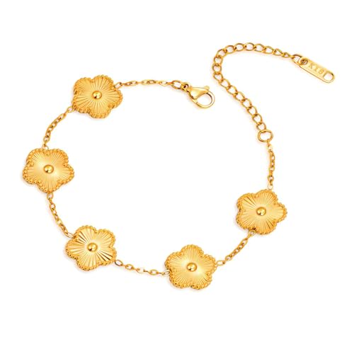 FLY FEI 18K Gold-Plated Four Leaf Clover Bracelet for Women,Adjustable lucky Bracelet Set Jewelry Gift-Hypoallergenic Charm for Birthdays, Wellness & Daily Wear - color: style01-Golden