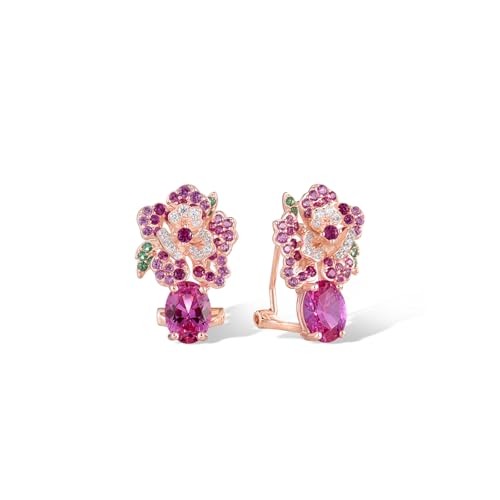 Santuzza Sterling Silver Gemstone Flower Earrings for Women - color: [C]Peony-Pink
