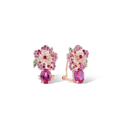 Santuzza Sterling Silver Gemstone Flower Earrings for Women - color: [C]Peony-Pink