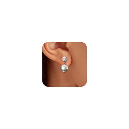 Double Pearl Drop Earrings for Women 925 Sterling Silver | 18k Gold Plated Big Large Pearl Dangle Earrings Pearl Dangling Stud Earring Bridal Wedding Jewelry Birthday Gifts for Mom - color: I-Grey