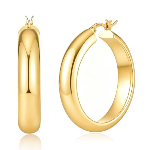 8mm Wide Gold Hoop Earrings for Women Hypoallergenic 925 Sterling Silver post Lightweight Large 14k Chunky Gold Hoop Earrings for Women 20/30/40/50/60mm - color: Gold 40mm