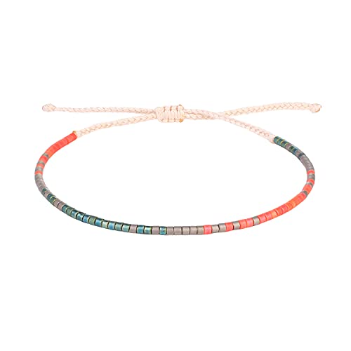 KELITCH Women Friendship Bracelet Seed Beads Miyuki Thin Strand Bracelets Adjustable Boho Jewelry - color: Red 88A
