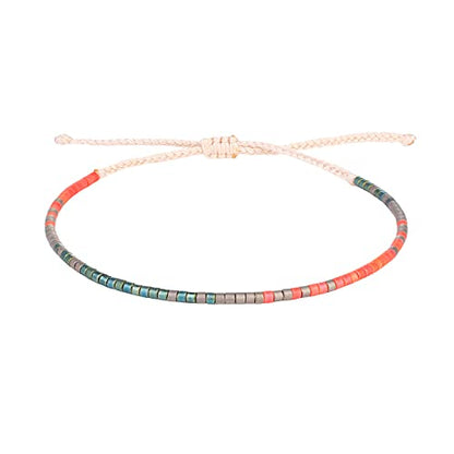 KELITCH Women Friendship Bracelet Seed Beads Miyuki Thin Strand Bracelets Adjustable Boho Jewelry - color: Red 88A