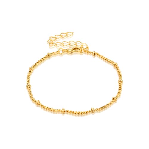 14K Gold Ankle Bracelet for Women, Gold Plated Layered Minimalist Chain Anklet, Dainty Beach Jewelry, Adjustable, Gift for Her