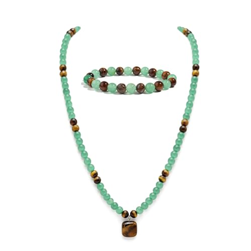 Money Bracelets Necklace Jewelry Set for Women Men Jade Crystal Tiger Eye Obsidian Beaded Necklace Feng Shui Good Luck Money Bracelet Wealth Attraction Accessories Outfits Protection Jewelry Gifts - color: A3