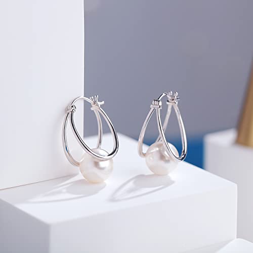 Pearl Earrings for Women Pearl Leverback Earrings 925 Sterling Silver - color: E01-white