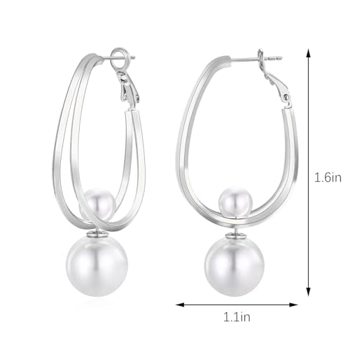 14k Gold Plated Lightweight Pearl Earrings,Trendy Jewelry,Teardrop Hoop Earrings for Women,Pearl Drop Earrings,Elegant Jewelry for Gifts - color: silver pearl