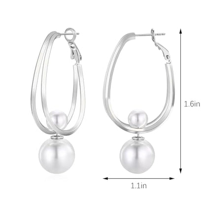 14k Gold Plated Lightweight Pearl Earrings,Trendy Jewelry,Teardrop Hoop Earrings for Women,Pearl Drop Earrings,Elegant Jewelry for Gifts - color: silver pearl