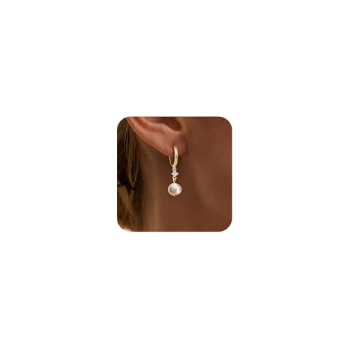 CHESKY Pearl Drop Earrings for Women, 14K Gold Plated Pearl Dangle Earrings | Dainty Pearl Earrings for Women,WaterProof Gold Brides Wedding Earrings,Bridesmaid Bridal Gift,Trendy Women Everyday Jewelry - style: hoop