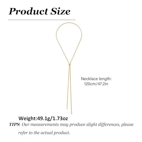 Frodete Gold Lariat Necklace for Women Long Gold Drop Necklace with Clear Beads Adjustable Y Necklace for Dresses Party Vacation - color: D3:gold long necklace