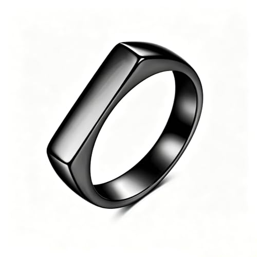 Square Signet Style Titanium Steel Classical Wedding Engagement Ring | Classical Simple Plain Wedding Engagement Statement Ring,Square Shape Signet Style Titanium steel Steel - color: Black