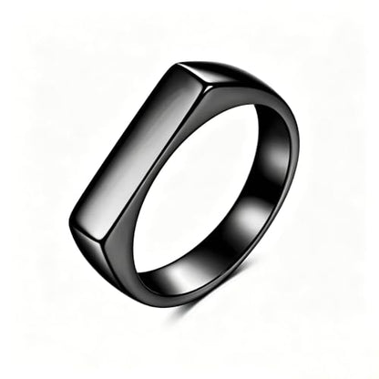 Square Signet Style Titanium Steel Classical Wedding Engagement Ring | Classical Simple Plain Wedding Engagement Statement Ring,Square Shape Signet Style Titanium steel Steel - color: Black