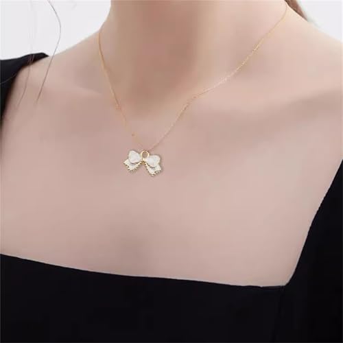 MALOYANVE 4PCS Bow Necklace Earrings Bracelet Ring Set for Women Elegant Bowknot - Adorned Pearl Jewelry Silk Ribbon Necklace Bracelet and Earrings for Christmas - style: White Bow