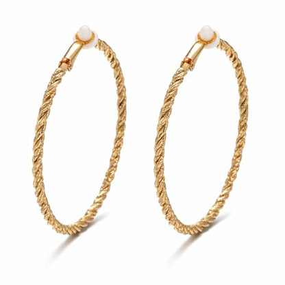 Symvikio Large Clip On Hoop Earrings for Women,14K Gold Big Circle Clip Hoops Chunky Earring Clips for Non Pierced Ears Lightweight Jewelry Gifts 50mm - color: Gold