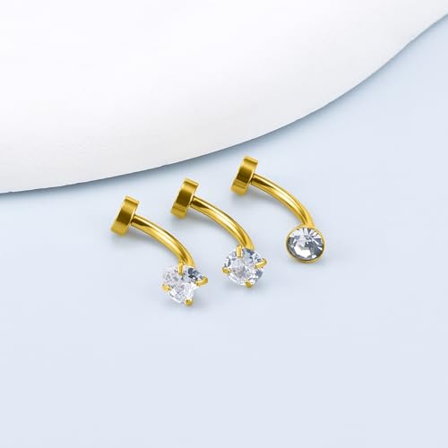 Vsnnsns 14G Floating Belly Button Ring Piercing Jewelry 316L Stainless Surgical Steel Round Heart Cubic Zirconia Navel Rings Belly Button Ring Piercing Jewelry for Women 14 Gauge Hypoallergenic - color: Gold-10MM Bar-Clear CZ