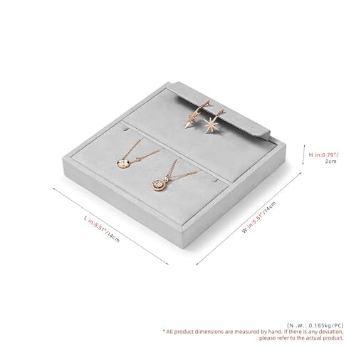 Microfiber Jewelry Display Storage Tray Pendant Stud Earrings Tray | Necklace Stud Earrings Jewelry Plate Organizer Necklace Holder Gray - size: 5.51" x 5.52" x 0.78"