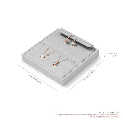 Microfiber Jewelry Display Storage Tray Pendant Stud Earrings Tray | Necklace Stud Earrings Jewelry Plate Organizer Necklace Holder Gray - size: 5.51" x 5.52" x 0.78"