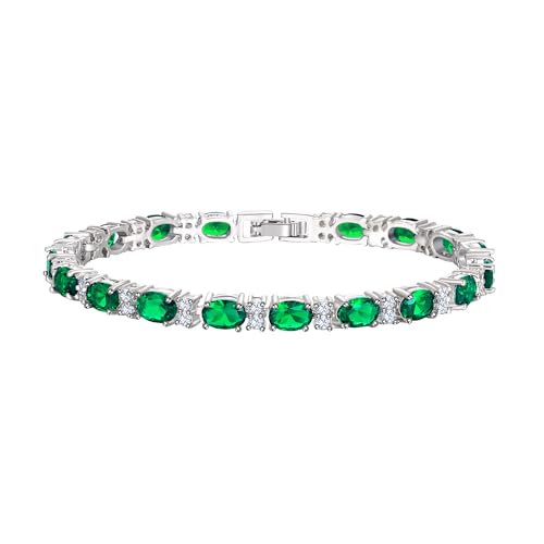 Crysdue Wedding Bridal Bracelets for Brides, Cubic Zirconia Tennis Birthstone Jewelry Gift for Women Prom - style: C_Emerald 8“