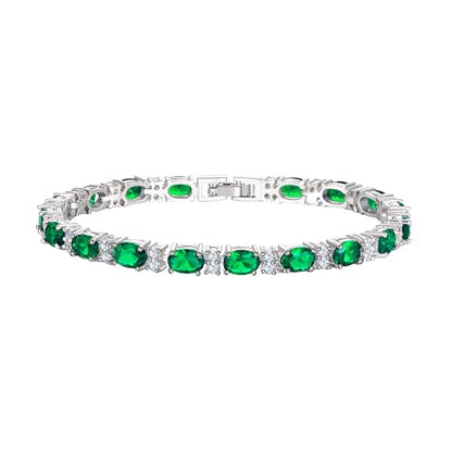 Crysdue Wedding Bridal Bracelets for Brides, Cubic Zirconia Tennis Birthstone Jewelry Gift for Women Prom - style: C_Emerald 8“
