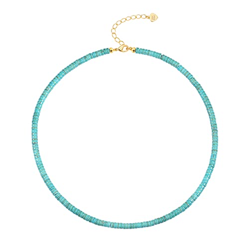 Aobei Pearl Gemstone Beaded Choker Necklace for Women Boho Turquoise/Cultured Freshwater Pearls/Garnet/Amazonite Jewelry - color: E Blue-green Turquoise Clay Beads