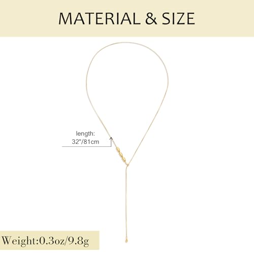 YUJIE Long Gold Y Necklace for Women - Adjustable Lariat Pendant Snake Chain, 14K Gold Plated Dainty Teardrop Necklace for Trendy & Formal Wear - color: bean
