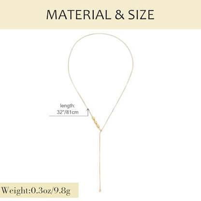 YUJIE Long Gold Y Necklace for Women - Adjustable Lariat Pendant Snake Chain, 14K Gold Plated Dainty Teardrop Necklace for Trendy & Formal Wear - color: bean