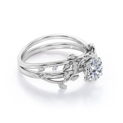 Center 1 CT Round Cut Floral Moissanite Wedding Rings Sets for Women Leaf and Vine Art Deco Engagement Ring Sets in S925 Sterling Silver 10K 14K 18K Gold with Text Engraving - color: Style B