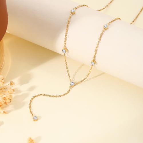 Lariat Necklace for Women Long Gold Y Necklace Teen Gifts Trendy Marquise Teardrop Square Round Cubic Zirconia Drop Necklaces Simple Layered Summer Beach Necklaces Jewelry Birthday Vacation Gifts