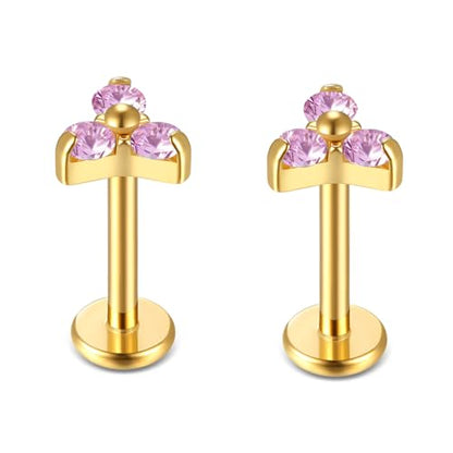 BelezaDosas G23 Titanium Labret Studs 16G Threadless Push-in Press Fit Lip Cluster Tragus Helix Lobe Conch Rook Medusa Cartilage Monroe Earring Push Back Piercing Jewelry - color: 16g8mm tri gd pk