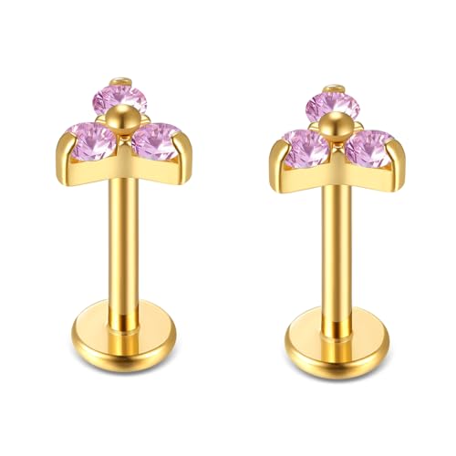 BelezaDosas G23 Titanium Labret Studs 16G Threadless Push-in Press Fit Lip Cluster Tragus Helix Lobe Conch Rook Medusa Cartilage Monroe Earring Push Back Piercing Jewelry - color: 16g8mm tri gd pk