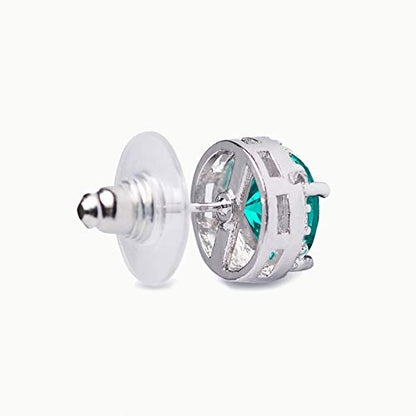 SWEETV Cubic Zirconia Stud Earrings, 8mm Round Cut, Rhinestone Hypoallergenic Earrings for Women & Girls | 9mm Round Cut Hypoallergenic 925 Sterling Silver Stud Earrings for Bridal Bridesmaid Prom Weddings Parties,Silver - color: 12.Cyan