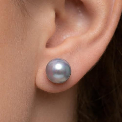 Pearl Stud Earrings Multicolor Shell Beads Pearl Hypoallergenic Stud Earrings Ocean Shell Pearl Jewelry - color: SilverGrey