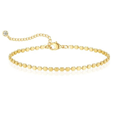 14K Gold Plated Handmade Dainty Dot Bracelet Cute Thin Everyday Bracelets for Women Men Size 6.5"+2" Extender - color: Bead:Gold