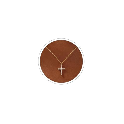 Carffordo 925 Sterling Silver Cross Necklace, Dainty Necklace for Women | Simple Small Cross Pendant Necklace, Sterling Silver/16K Gold Plated Non-Tarnish Faith Jewelry, Christian Religious Gifts - style: Gold Cubic Zirconia Cross