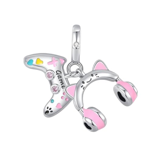 925 Sterling Silver Charms for Bracelets and Necklaces Lipstick and Perfume High Heels Dangle Pendants Heart Butterfly Bead Charms Halloween Christmas Gift for Womens - style: Game Controller Headset Dangle