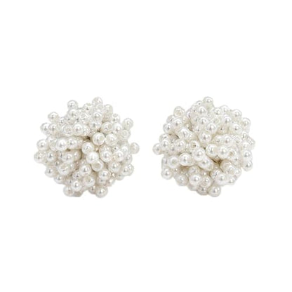 Pearl Cluster Stud Earrings for Women, Cream White Simulated Pearl Statement Earrings, Elegant Chunky Jewelry for Wedding Bride Bridesmaid Prom Party Gifts