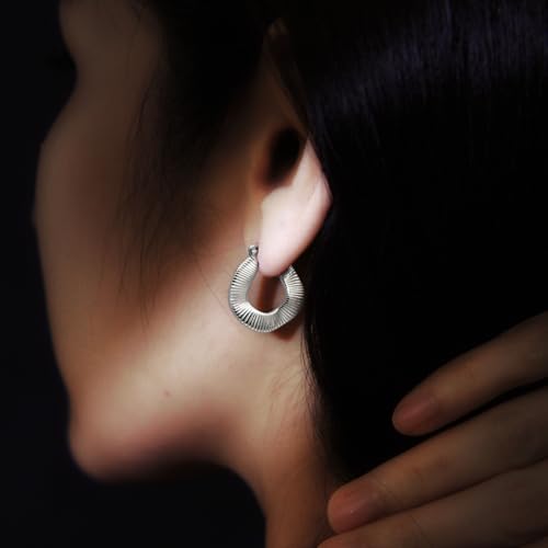 RENAIZ Dainty Lightweight Hoop & Stud Earrings for Women – 14K Gold Plated & Rhodium Plated, Minimalist Geometric Hypoallergenic Jewelry, Tiny Dainty Everyday Studs and Hoops - color: White Gold, style: Irregular