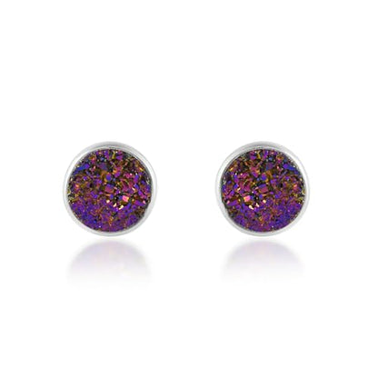 5 MM Natural Gemstone 925 Sterling Silver Hypoallergenic Studs Earrings Jewelry for Women Dainty Trendy Antiqued Silver Birthstone Earrings Jewelry Gifts for Women and Her - color: Pink Druzy